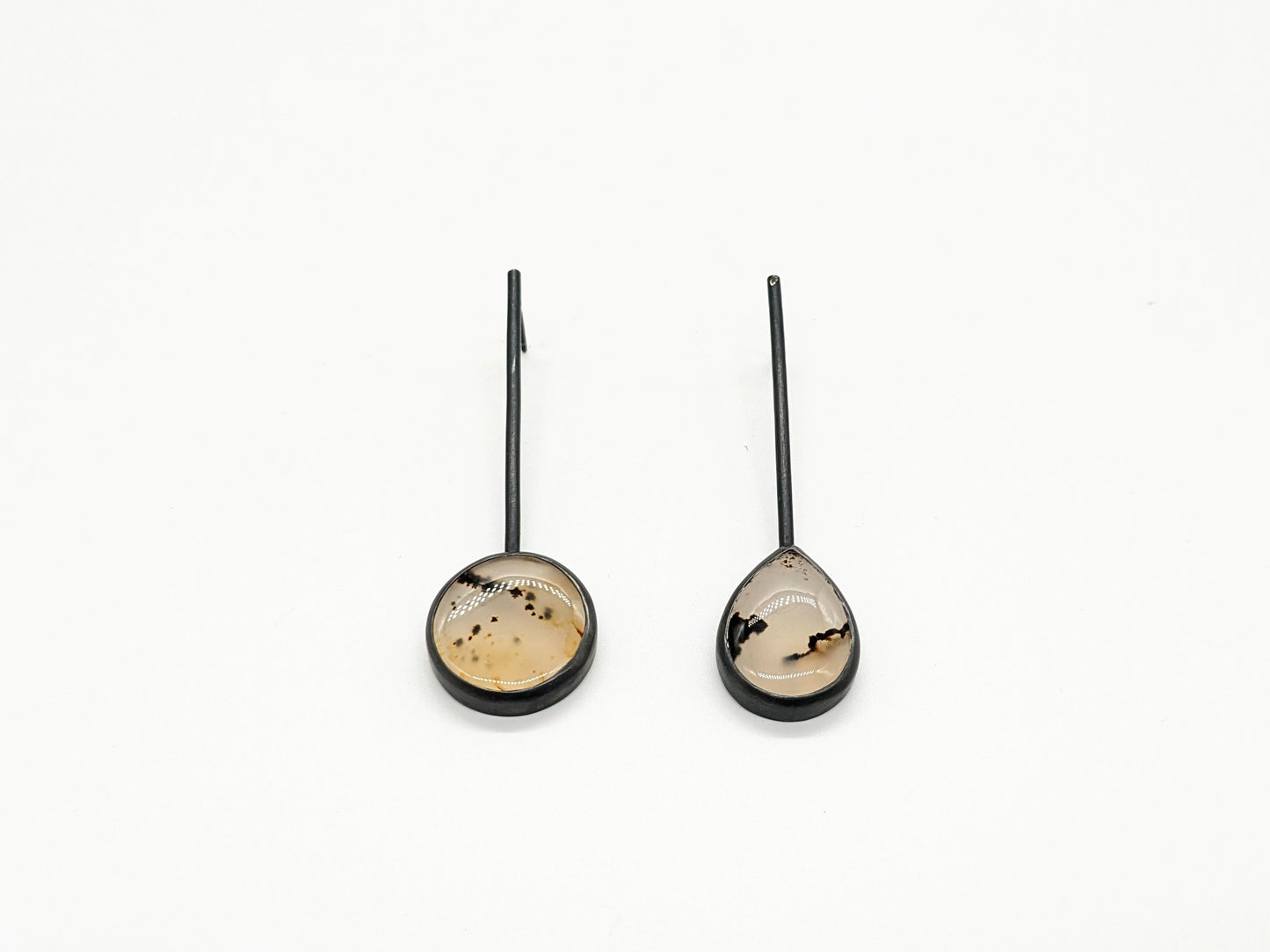 Inclusion Earrings - Pendulum Studs with Montana Agate Gemstones