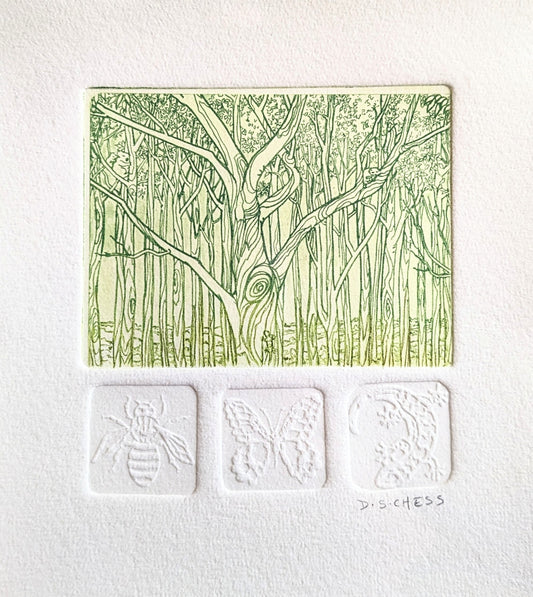 Tree Poetry - Solarplate Etching and Embossing by Donna Chess.