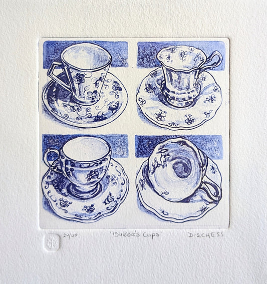 Bubbe's Cups - Limited Edition Solarplate Etching
