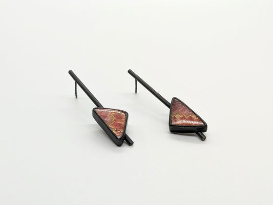 Inclusion Earrings - Pendulum Studs with Rhodochrosite Gemstones