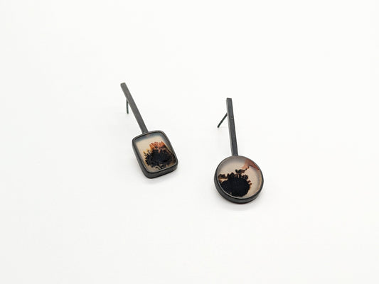 Inclusion Earrings - Pendulum Studs with Scenic Quartz