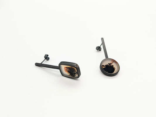 Inclusion Earrings - Pendulum Studs with Scenic Quartz