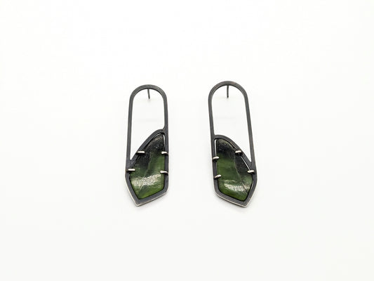 Inclusion Earrings - Long Arch Studs with Serpentine