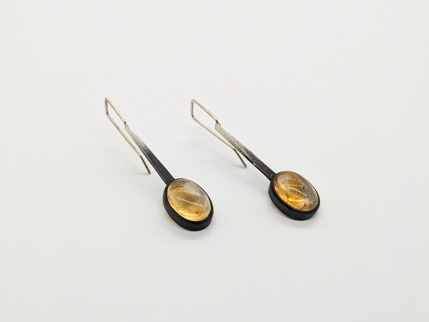 Inclusion Earrings - Pendulum Hooks with Citrine