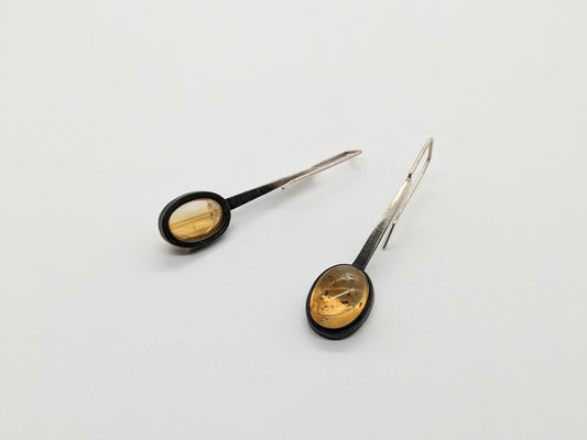 Inclusion Earrings - Pendulum Hooks with Citrine