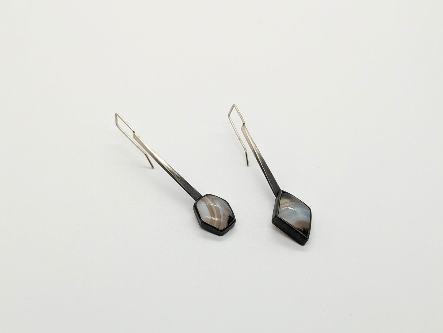 Inclusion Earrings - Pendulum Hooks with Botswana Agate