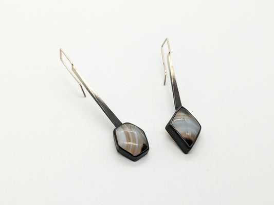 Inclusion Earrings - Pendulum Hooks with Botswana Agate