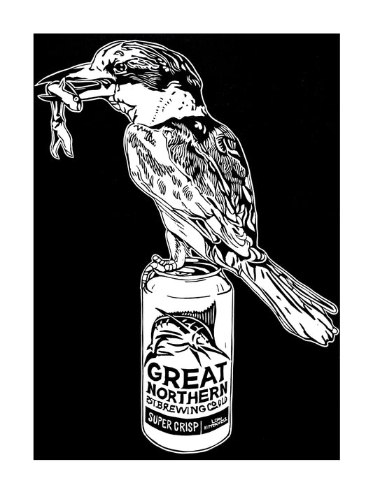Thirsty Birds pt. 7 'Red-backed Kingfisher & Great Northern' - Linocut Print