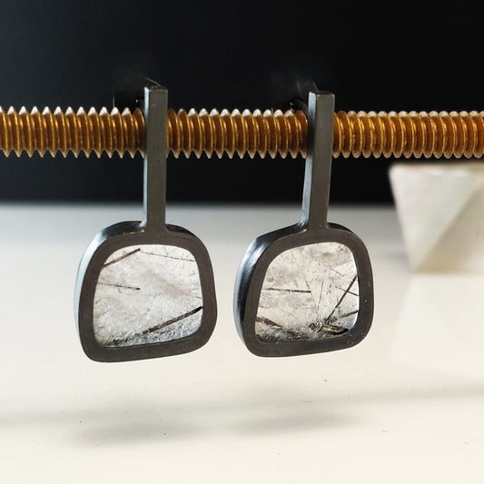 Inclusion Earrings - Tourmalated Quartz Pendulums