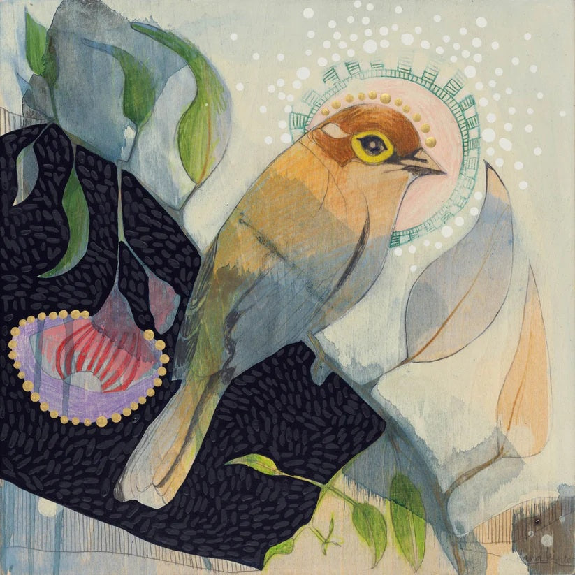 Brown-headed Honeyeater & Silver Princess Eucalyptus - Mini Print by Dana Kinter