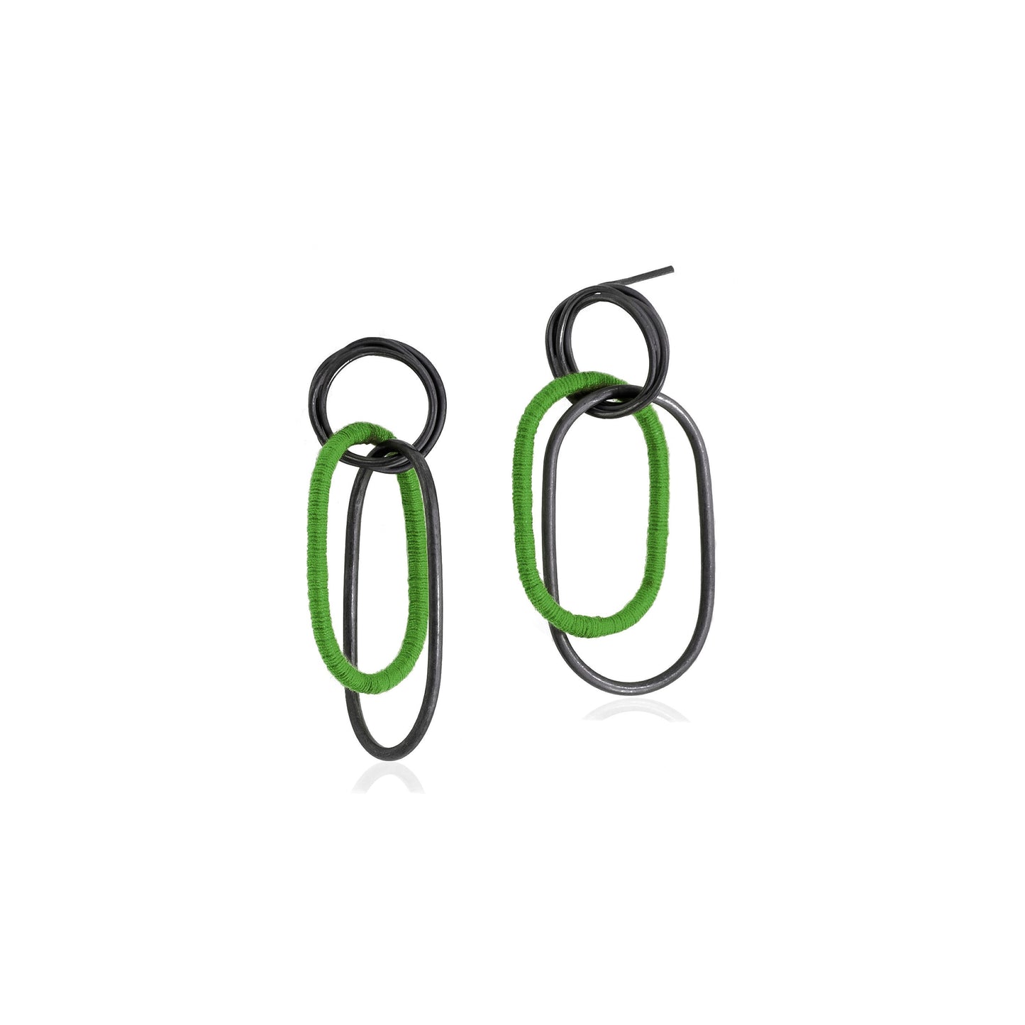 Wrapped Green Oxidised Dangle Earrings - Large