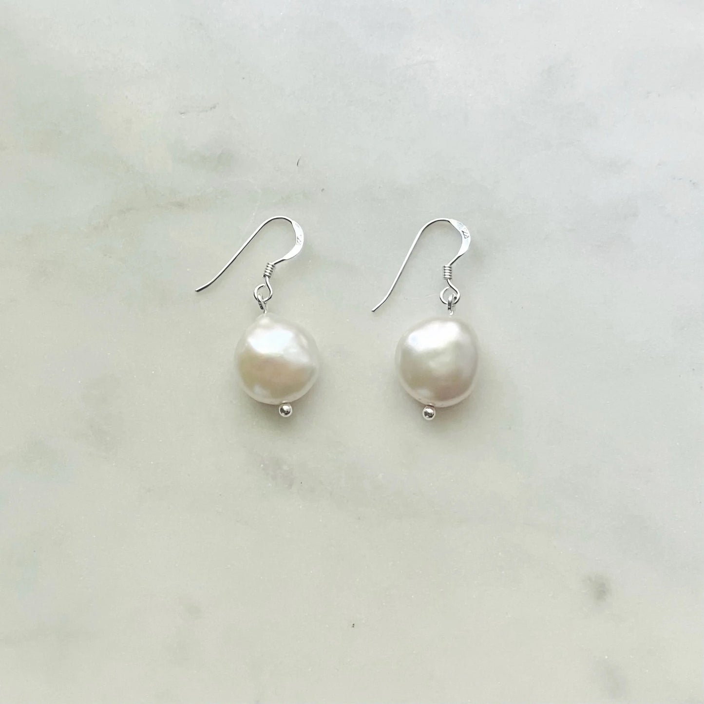 Coin Pearl and Sterling Silver Earrings