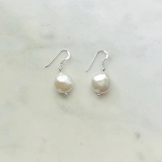 Coin Pearl and Sterling Silver Earrings