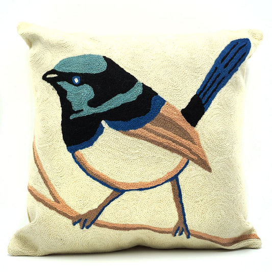 Chainstitch Cushion Cover - Blue Wren