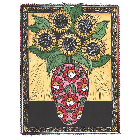 Sunflowers - Limited Edition Lino Print (hand-coloured)