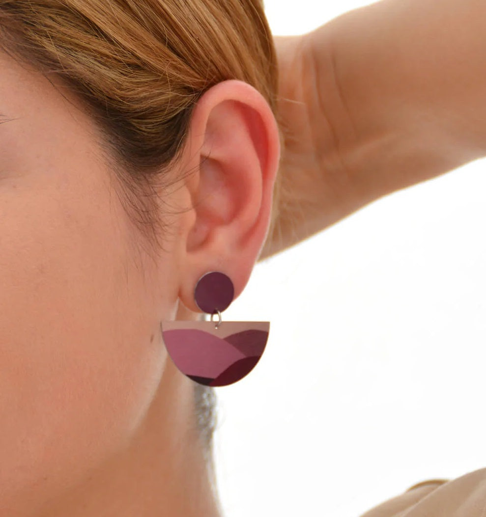 Moonage Daydream - Horizontal Semi Circle Drop Stud Earrings