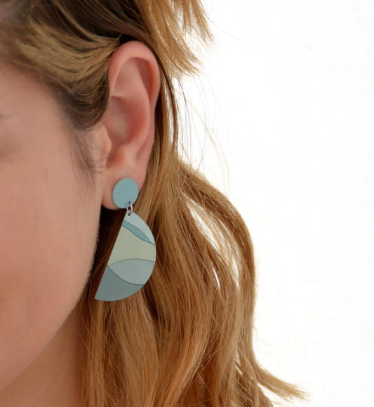 The Night Grows Pale - Vertical Semi Circle Drop Stud Earrings