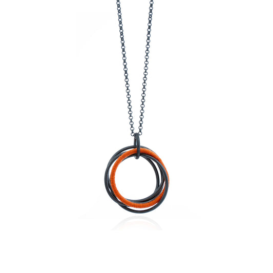 Wrapped Orange Oxidised Linked Pendant on Chain