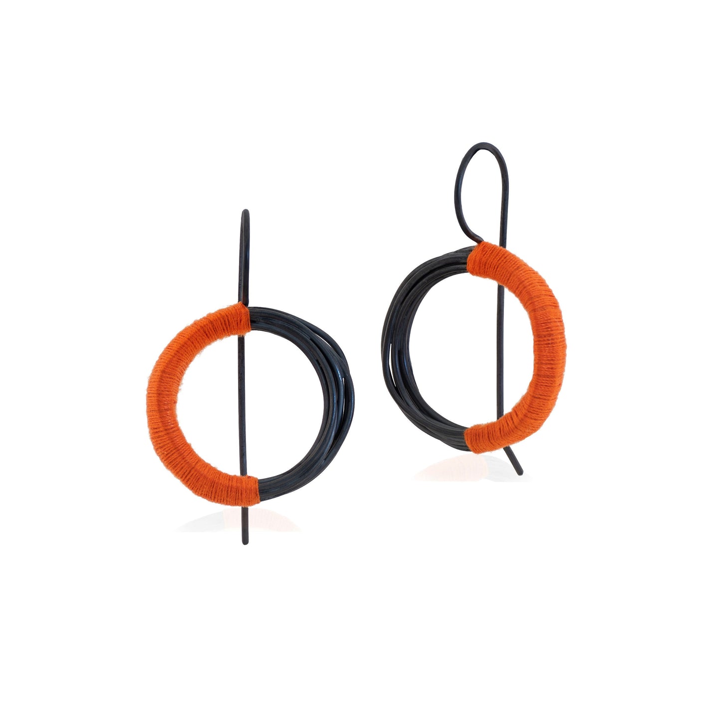 Oxidised Wrapped Orange Hook Earrings - Large