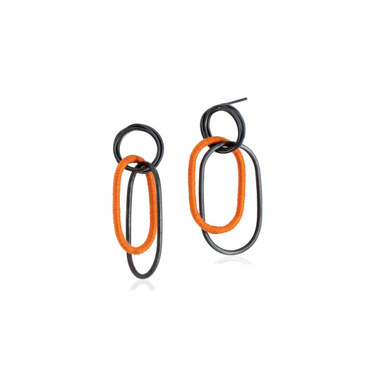 Wrapped Orange Oxidized Dangle Earrings - Large