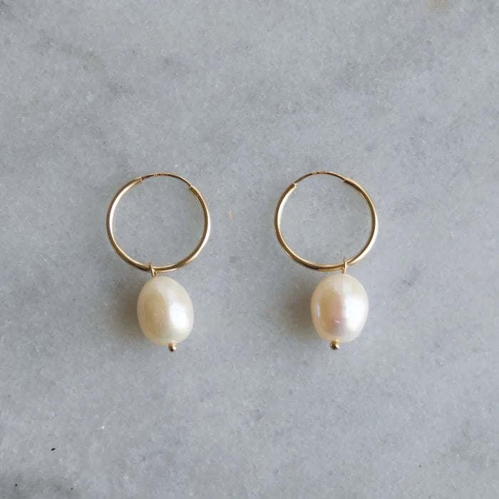 Gold Filled Hoop with Freshwater Pearl Earrings