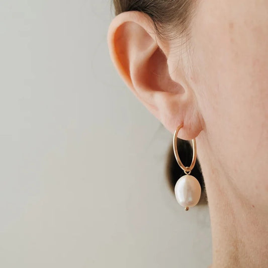 Gold Filled Hoop with Freshwater Pearl Earrings