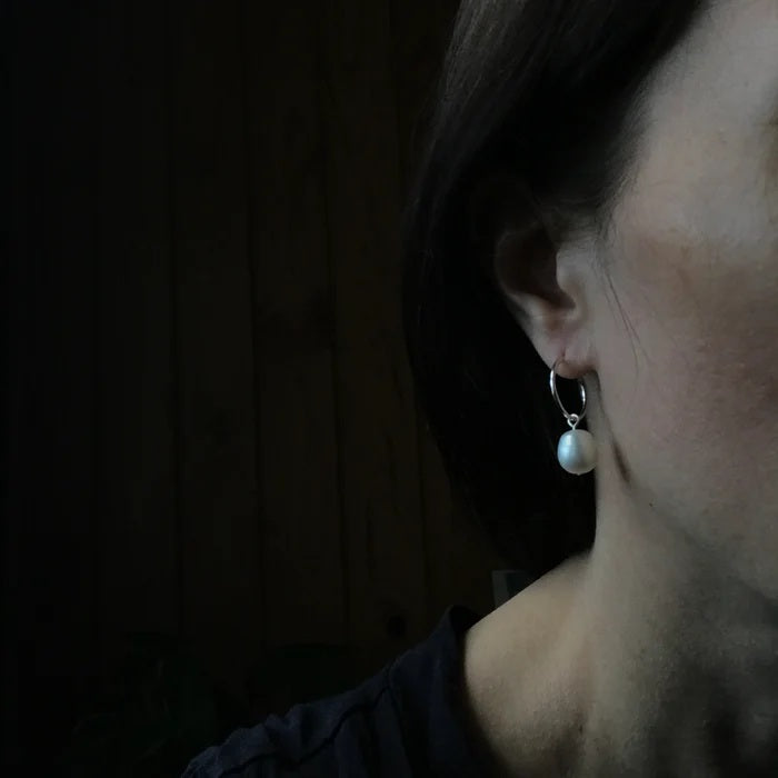 Silver Hoop with Freshwater Pearl Earrings