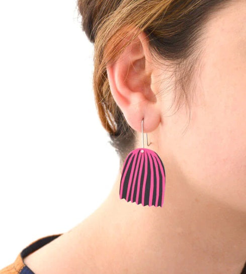 Mabel's Garden - Pink & Black Bell Flower - Shepherd's Hook Earrings