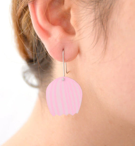 Mabel's Garden - Pink & White Bell Flower - Shepherd's Hook Earrings