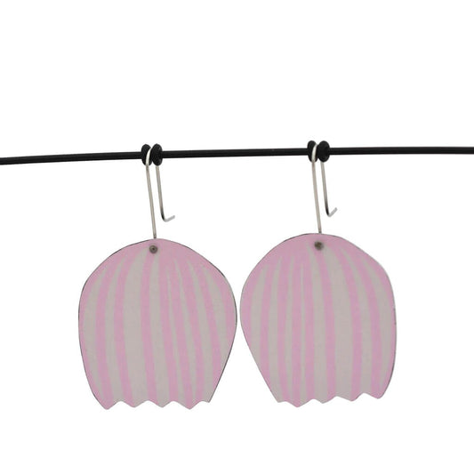 Mabel's Garden - Pink & White Bell Flower - Shepherd's Hook Earrings
