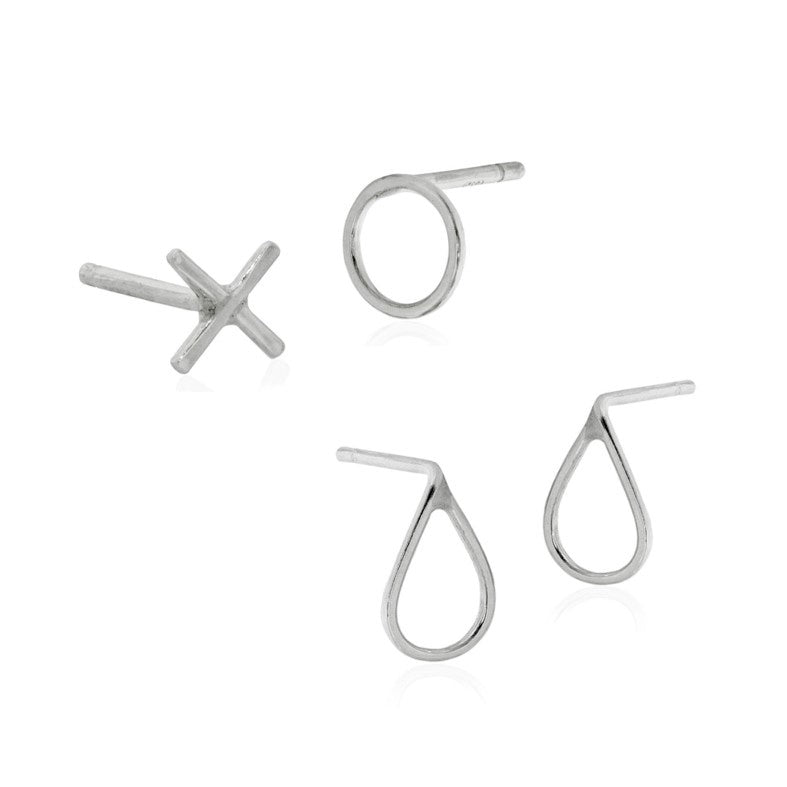 Simple Studs - Set of 2 (Noughts/Crosses & Teardrops)