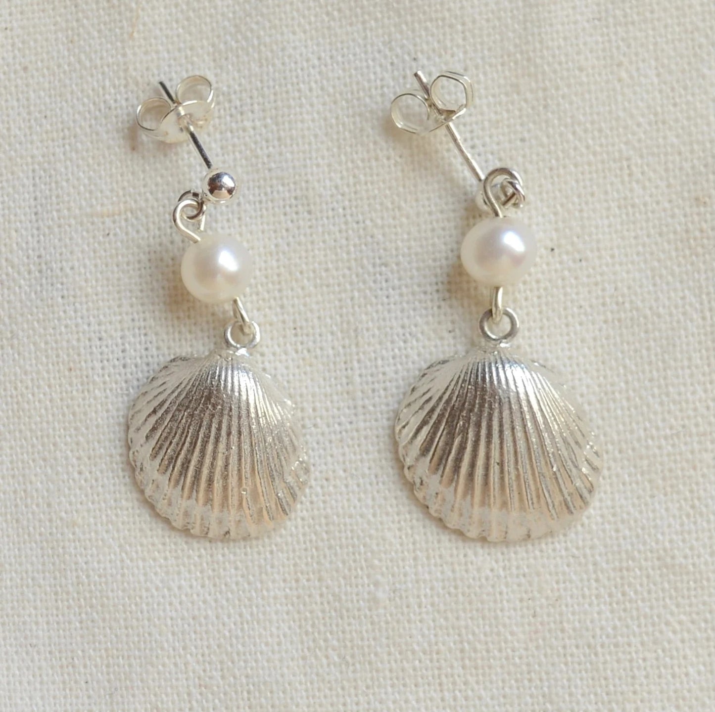 Sterling Silver and Freshwater Pearl Shell Studs