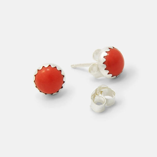 Coral Gem Stud Earrings