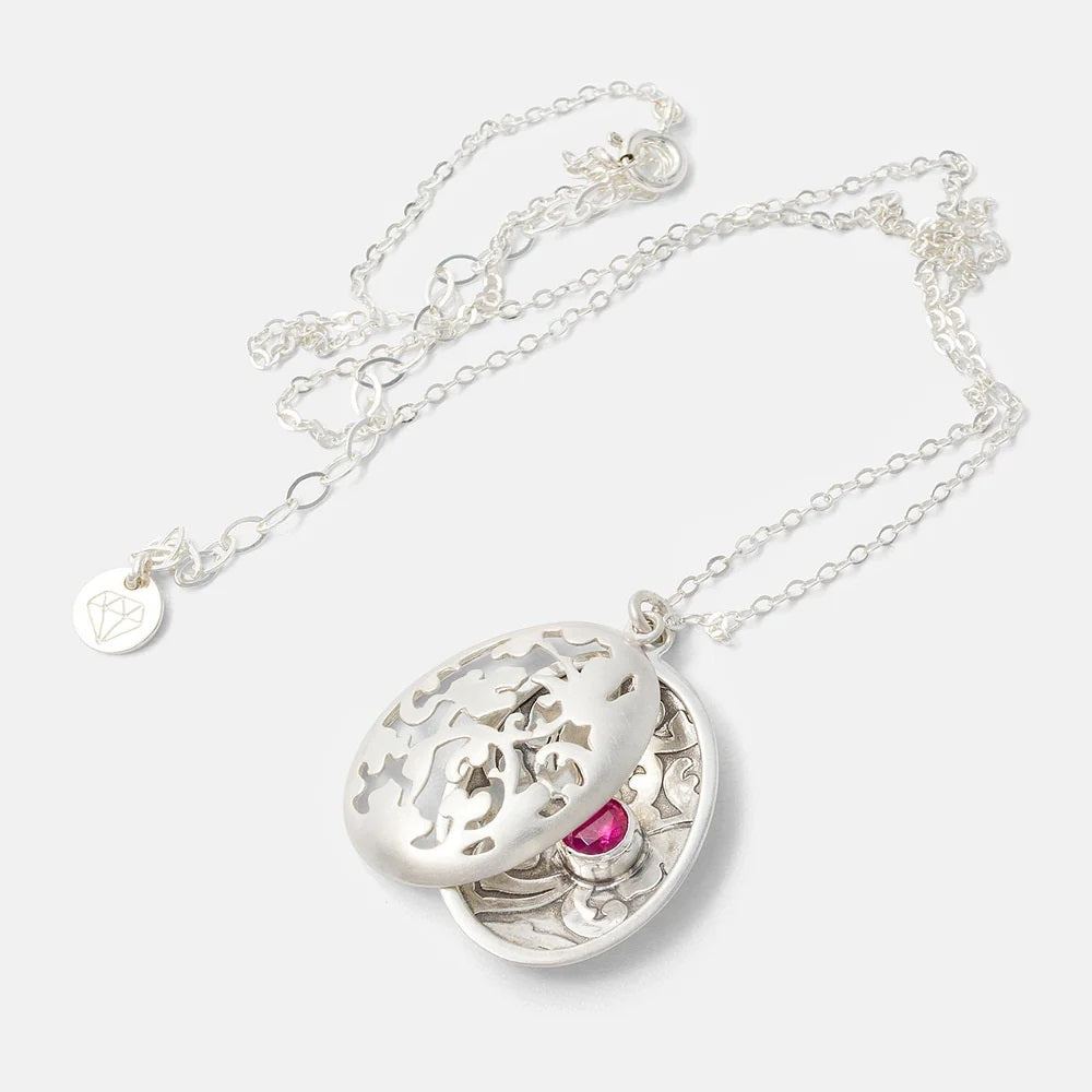 Victorian Open Locket Necklace with Ruby