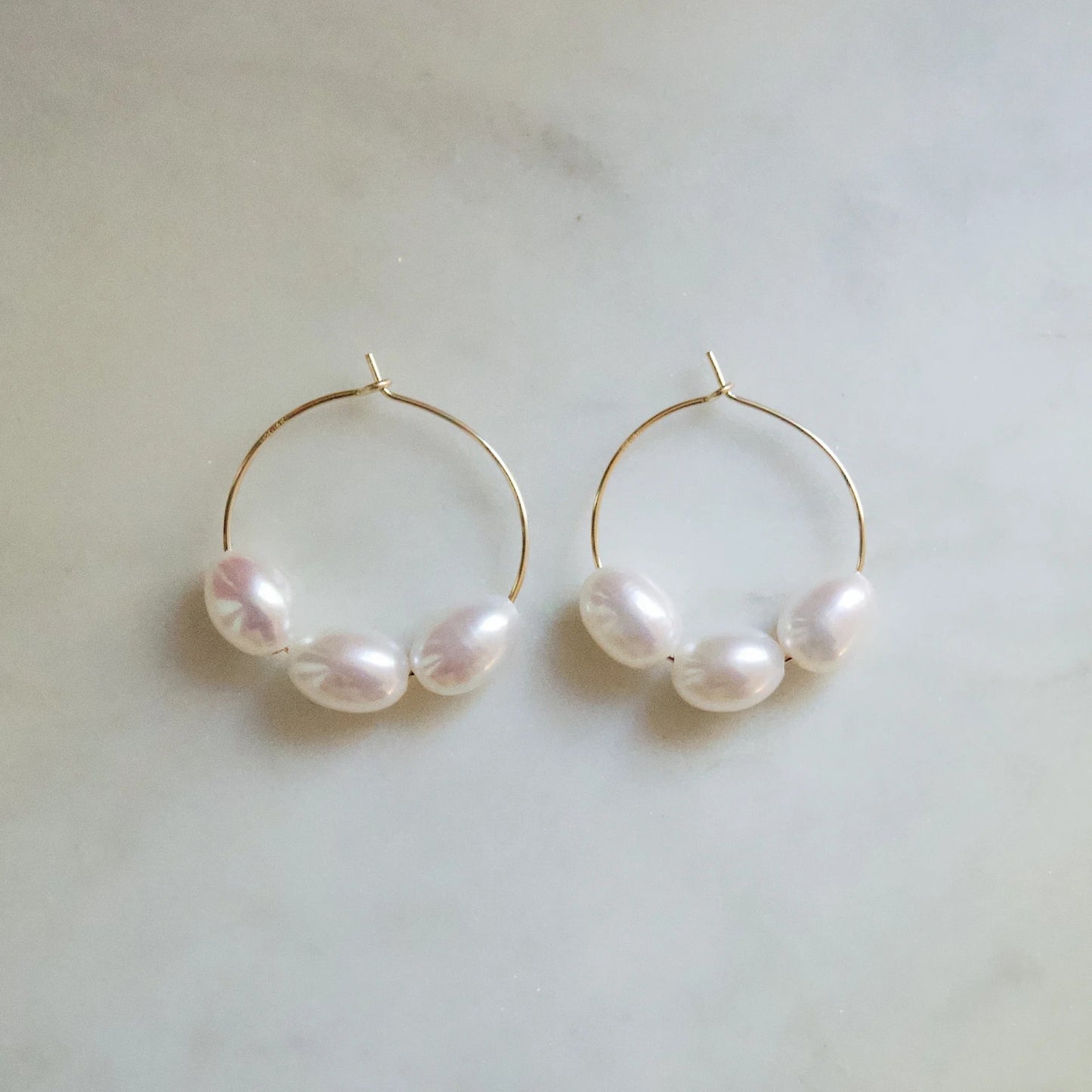 Gold Filled Three Pearl Hoop Earrings