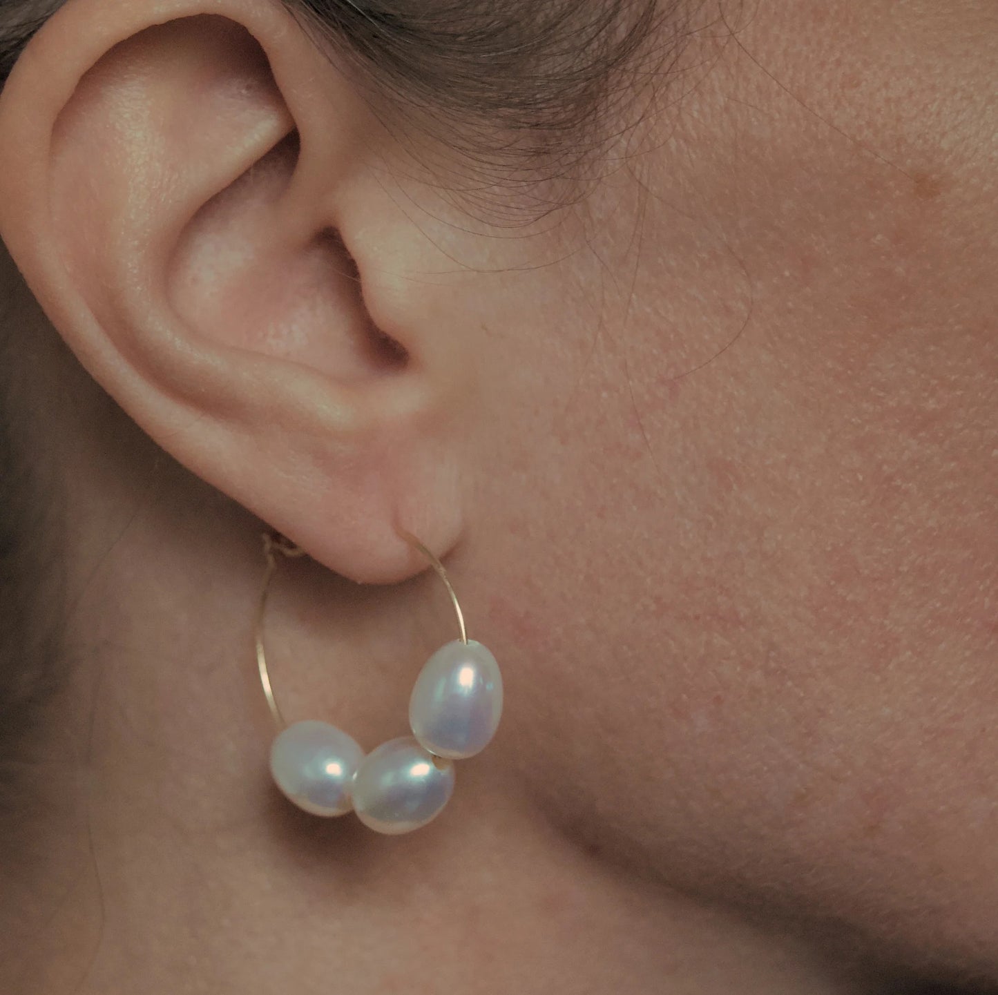 Gold Filled Three Pearl Hoop Earrings