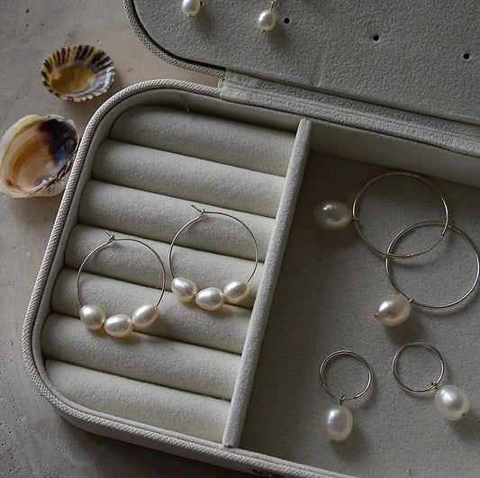 Sterling Silver and Three Pearl Hoop Earrings