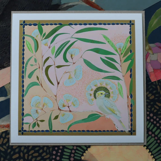 White-plumed Honeyeater & Eucalyptus - Mini Print by Dana Kinter