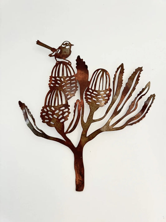 Wren and Banksia - Wall Sculpture