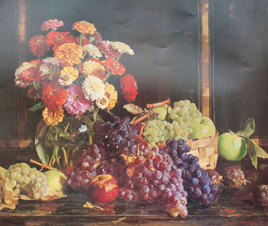 Zinnias and Autumn Fruits