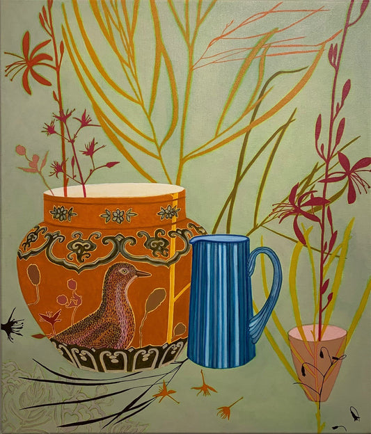 Yasmin Grass Leaf Vase Painting