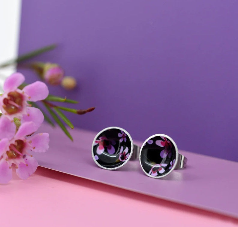 Geraldton Wax Flowers - Circle Stud Earrings