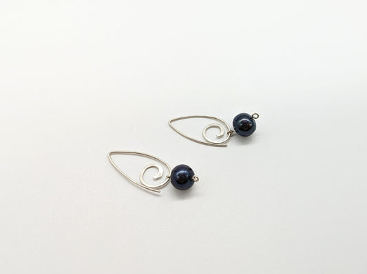 Swirl Earrings with Black Freshwater Pearls