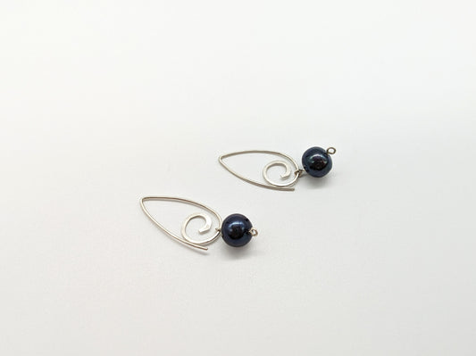 Swirl Earrings with Black Freshwater Pearls