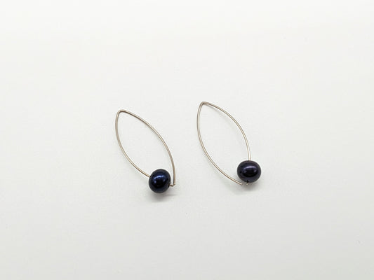 Black Freshwater Pearl S/Silver Earrings - Large