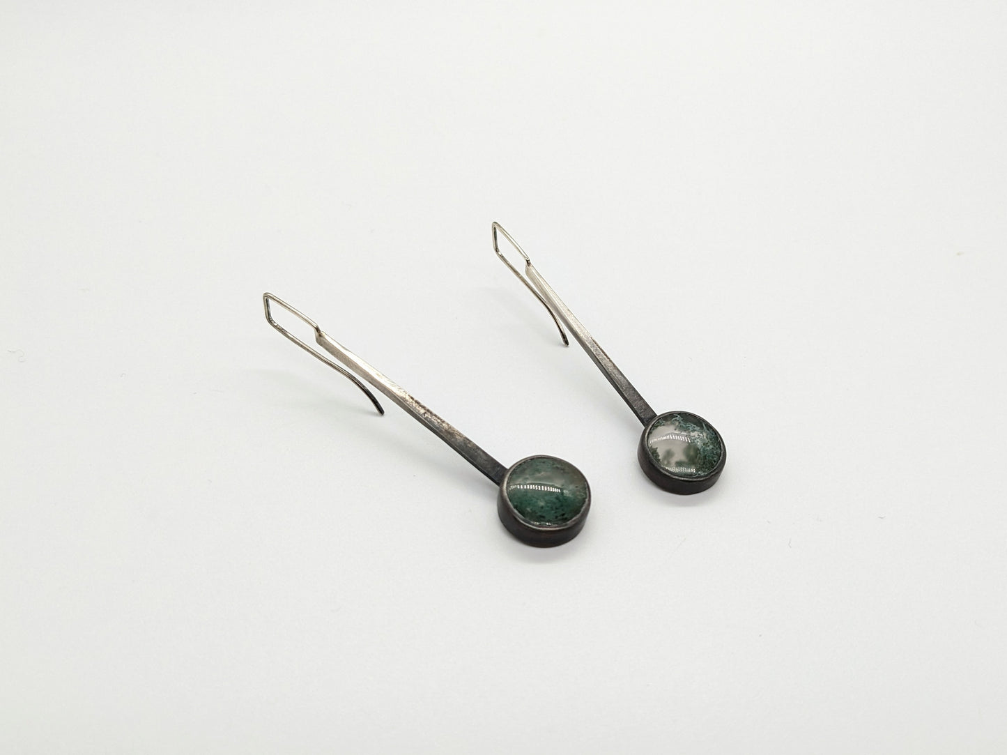 Inclusion Earrings - Pendulum Hooks with Moss Agate Gemstones