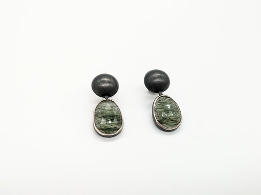 Inclusion Earrings - Dot Studs with Moss Agate Gemstones