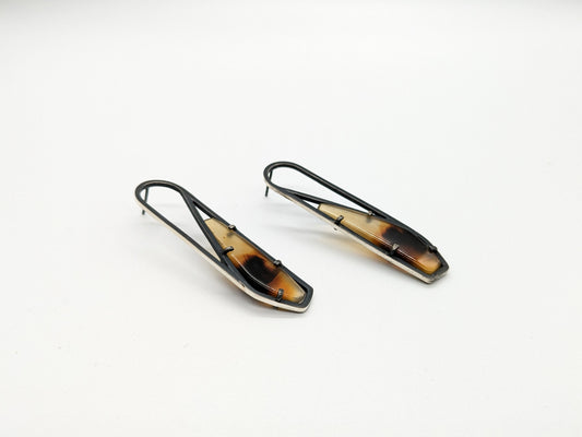 Inclusion Earrings - Long Arch with Montana Agate Gemstones