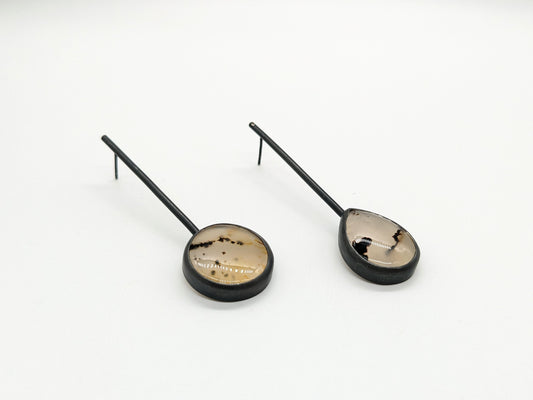 Inclusion Earrings - Pendulum Studs with Montana Agate Gemstones