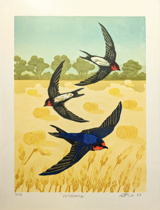 Welcome - Limited Edition Reduction Linocut Print
